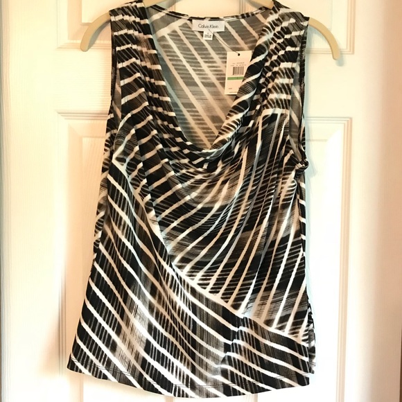 CALVIN KLEIN NWT Cowl Neck Abstract Stripe Tank - Picture 1 of 8